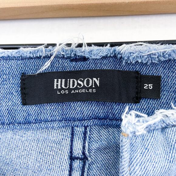 Hudson Holly Straight Leg 2 Tone Raw Hem High Rise Crop Jeans Grommet Gunge 25 - Picture 9 of 10